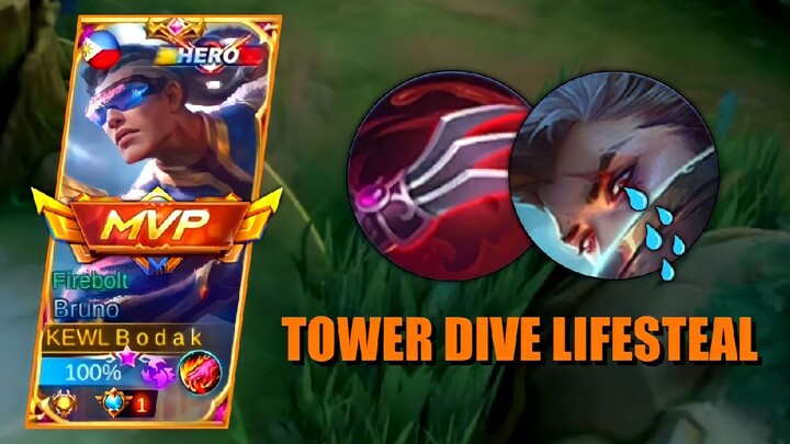 BRUNO LIFESTEAL BUILD CAN DIVE IN TOWER - MLBB BRUNO