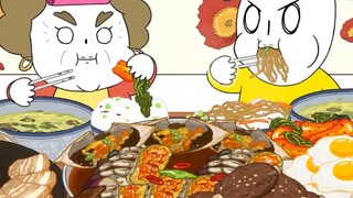 【Mukbang hoạt hình】Ăn uống cùng bà tại tiệc sinh nhật của ông!