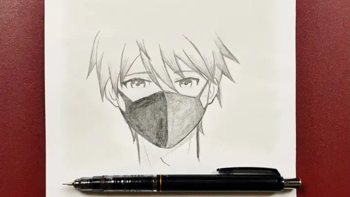 How to draw cool anime boy wearing face mask easy step-by-step