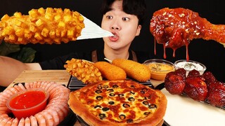 ASMR MUKBANG 피자 떡볶이 & 치즈 퐁듀 & 양념 치킨먹방! FIRE Noodle & FRIED CHICKEN & CHEESE STICK EATING SOUND!