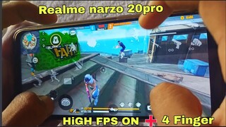 Realme narzo 20pro free fire gameplay test 4 finger handcam m1887 onetap headshot unbelievable play