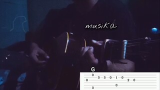 musika - dionela (cover) guitar fingerstyle tutorial with tab&chords,.