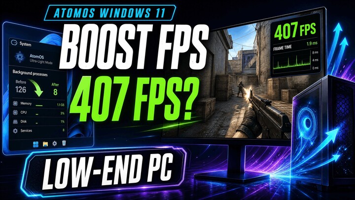 AtomOS精简版Windows 11实测：老电脑游戏优化，CS2平均407 FPS？