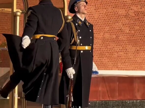 Soldiers from different countries changing guard