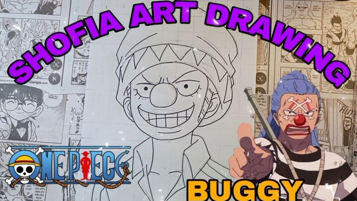 drawing anime one piece karakter kapten Buggy