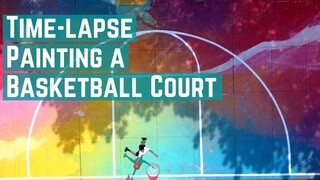 Time-lapse Painting a basketball Court with Abstract Colors
