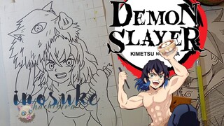menggambar INOSUKE dari anime DEMON SLAYER