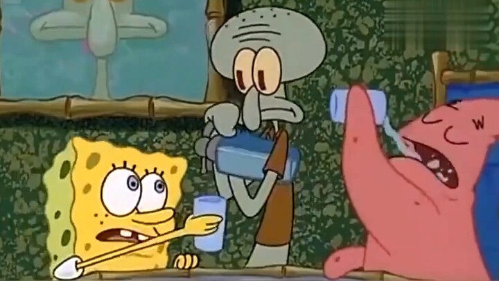 SpongeBob dan Patrick berlomba minum soda, dan tubuh mereka membesar dengan cepat.