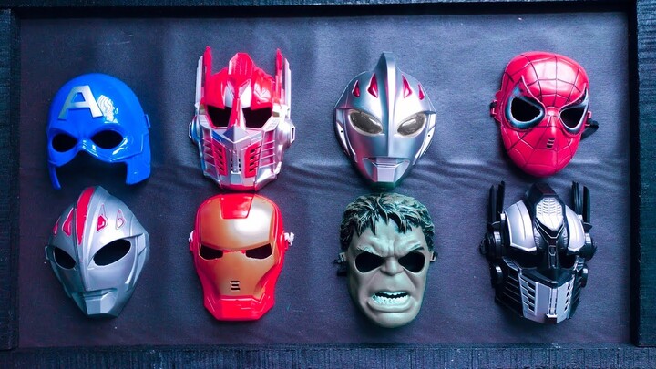 found toys hulk mask, ultraman mask, optimus mask, captain amerika mask, trasnformer mask.