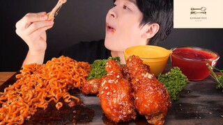 Mukbang gà gán cay chấm sốt phô mai phần 3 #anngon