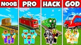 Minecraft Battle: FAMILY TRAIN STATION BUILD CHALLENGE - NOOB vs PRO vs HACKER vs GOD in Minecraft