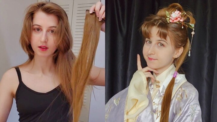 【VLOG】I styled a Ming Dynasty Hanfu hairstyle. It's so difficult!