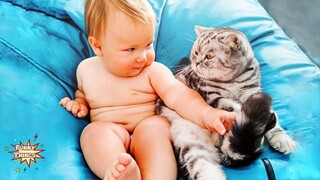 Baby and Cats Playing Together - Cute Baby and Pets Moments | Funny Things