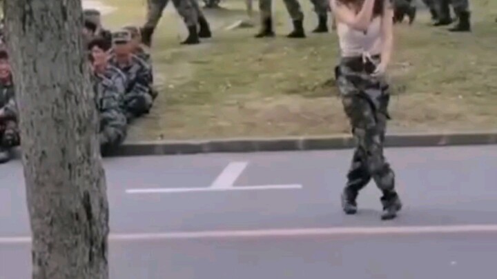 College Freshmen Girls Dancing in White Camisoles during Military Training
