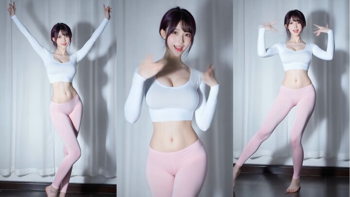 Celana yoga warna merah muda dan putih nonono~