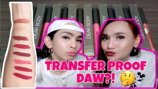 DEAR BODY MATTE LIQUID LIPSTICK! TRANSFER PROOF BA? Review + Swatches + Wear test | beki lovers