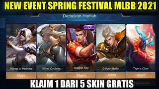 NEW EVENT SPRING FESTIVAL MOBILE LEGENDS 2021!!! PILIH 1 DARI 5 SKIN GRATIS + FREE BATTLE EMOTE