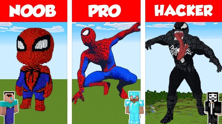 Minecraft NOOB vs PRO vs HACKER: SPIDER MAN STATUE HOUSE BUILD CHALLENGE / Animation