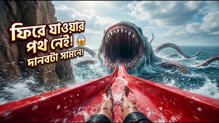 No way back! 😱 The terrifying slide continues straight toward a giant sea monster! 🌊🦑 #AIShorts