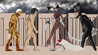 Siren Head, Cartoon Cat vs Eren Attack Titan, Armor Titan, Long Horse - Drawing Cartoons 2 Animation