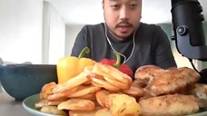 ASMR Air Fryer Potato Slices, Bell Peppers & Baked Chicken Wings (Eating Sounds)