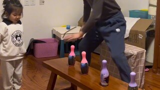 Dad performs an amazing trick and invites his daughter to be his assistant. Daughter: Let me show ev