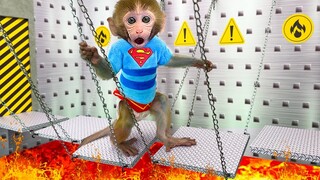 Monkey Baby Bon Bon escapes the awesome maze and eat Ice Cream with puppies in the garden