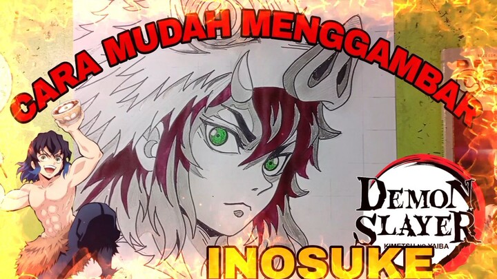 cara mudah menggambar anime demon slayer, inosuke