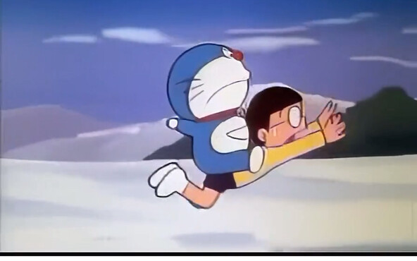 Dora jumps up and hits Nobita, hahahahahaha