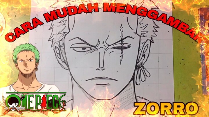 cara mudah menggambar anime one piece,Zorro