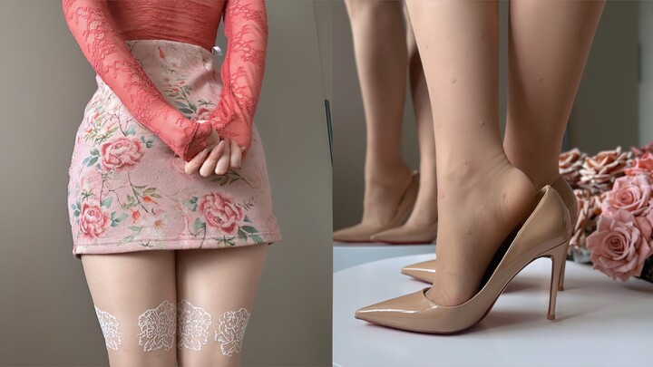 4K Try-On: Marilyn ALLURE S01 20D Flocked Floral Polka-Dot Lingerie