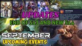 UPCOMING SEPTEMBER EVENTS | END OF SEASON 13 REWARDS AND UPCOMING SEASON 14 | MOBILE LEGENDS