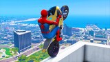 GTA 5 Spiderman Epic Bike Jumps #4 - Spider-Man Stunts & Fails, Gameplay