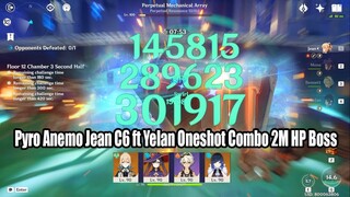 Pyro Jean C6 ft Yelan Oneshot Combo 2M HP Boss - 2.7 Floor 12 Showcase | She's not a Healer