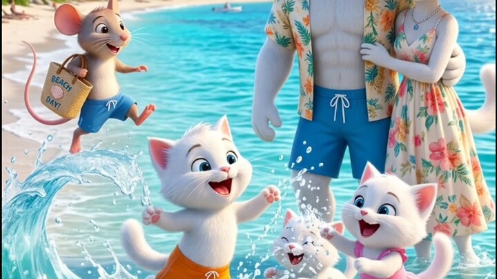 White Cat Family Ocean Adventure 🌊 | Cute Kittens & Little MouseA cute white cat family, adorable k