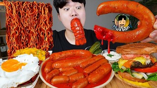 ASMR MUKBANG 짜파게티 & 햄버거 & 소세지 BLACK BEAN NOODLES & HAMBURGER & SAUSAGE EATING SOUND!