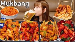 🍗매콤바베큐치킨,불닭볶음면,치밥🍜 시~원한 맥주에 요즘 핫한 화락바베큐 네가지맛! 치맥🍻BBQ CHICKEN MUKBANG ASMR EATINGSHOW REALSOUND 치킨 먹방