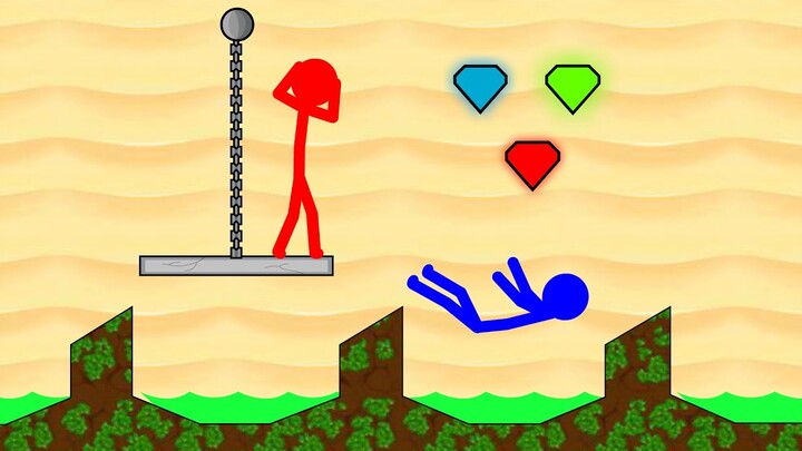 Watergirl and Fireboy , Stickman Animation - (Part 12 Grass Temple Parkour)