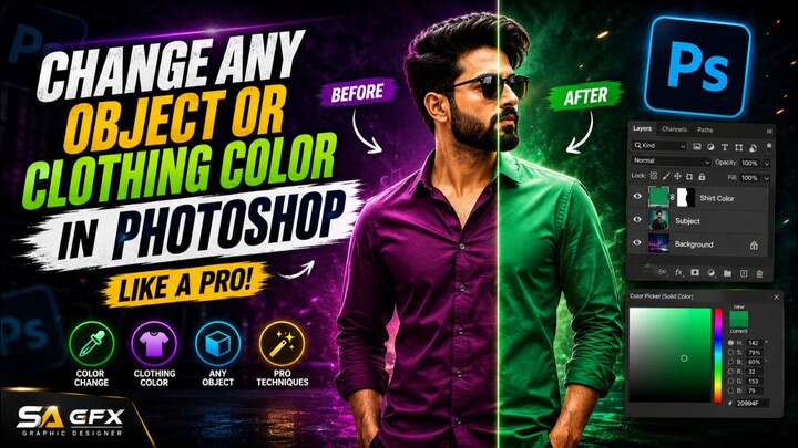 Change any object or clothing color in Photoshop like a pro!