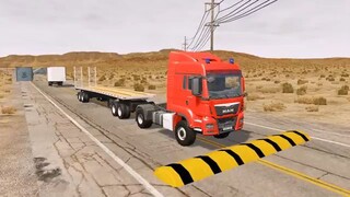 Flatbed Truck Mcqueen  _ Transportation with Truck - Pothole vs Car _447 - BeamN