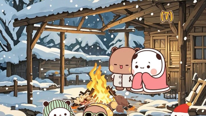 下雪了，来和熊家四口一起烤火吃烤红薯吧～#一二布布#熊熊语#糖糖嘟嘟#治愈 #乡村田园生活 #一二布布日常