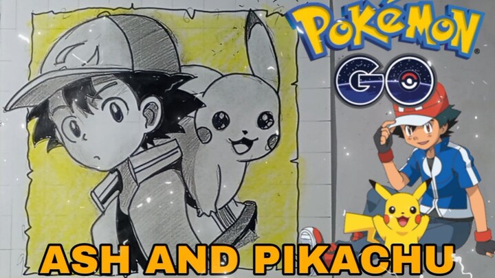 menggambar ash and pikachu dari anime pokemon