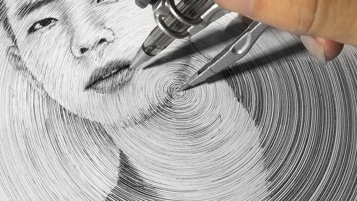 太硬核了！从没见过像这样用圆规画画的，画完瞬间被震撼到了@红烧油兔字幕组
