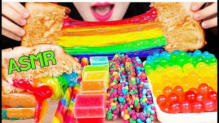 ASMR RAINBOW TOAST, POPPING BOBA, CRYSTAL JELLY 무지개 토스트, 팝핑보바, 보석젤리 먹방 EATING SOUNDS