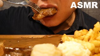 ASMR EATING SIRLOIN STEAK | FRENCH FRIES | MASHED POTATO | COLESLAW