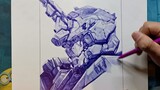 Ballpoint pen hand-painted unicorn Gundam