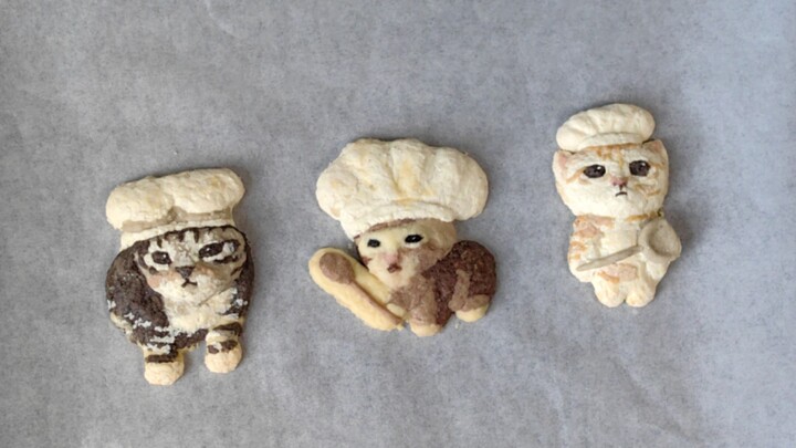 猫meme美食｜爆肝七小时制作厨师小猫头像饼干