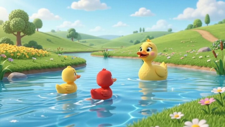 Mother duck reuniting with duck