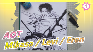 [Attack on Titan] [Lukisan] Levi Ackerman | Mikasa Ackerman | Eren Jaeger_B1