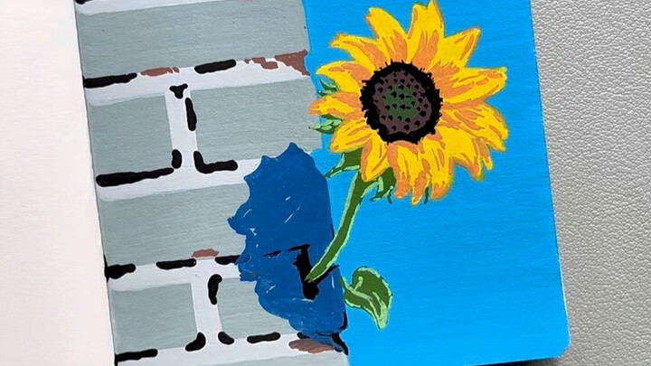 Vẽ trong 1 phút: “Hoa hướng dương vươn lên tìm ánh sáng sau bức tường” #VẽBằngBútMàuAcrylic #MinhHọa